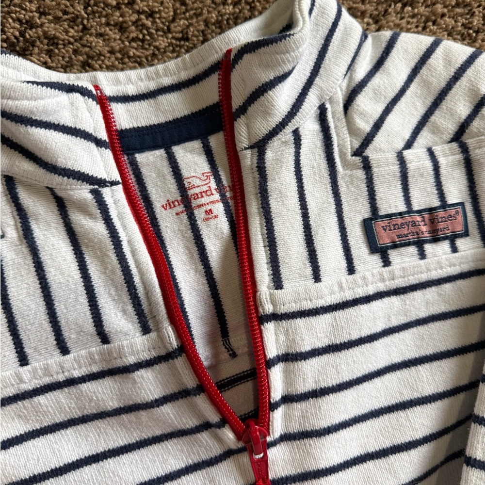 Girls small or medium vineyard vines quarter zip pullover striped navy and white - Picture 6 of 6